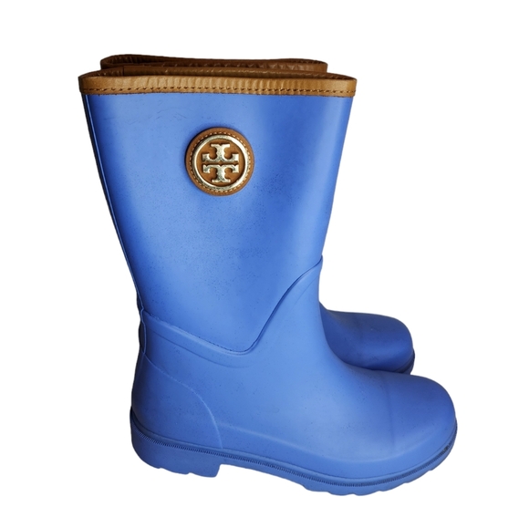 TORY BURCH EUC SZ 6 RAIN BOOTS LILAC PURPLE WITH tan trim - Picture 2 of 5